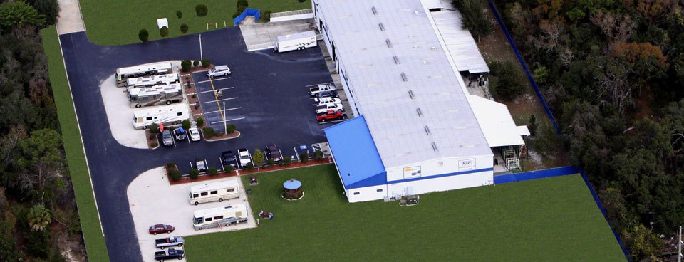 Aerial view of the Suncoast Designers facility and its RV sites